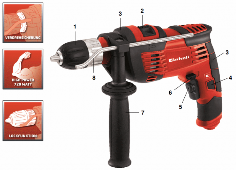 Ударний дриль Einhell TH-ID 720/1 E - 1