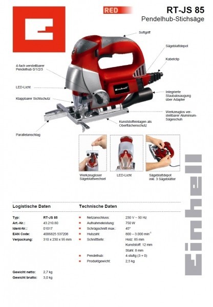 Лобзик Einhell RT-JS 85 - 1