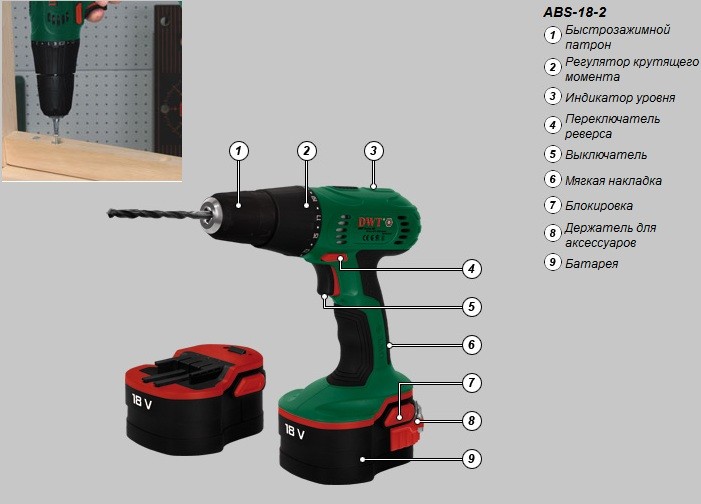 Аккумуляторная дрель-шуруповерт DWT ABS-18-2 - 1