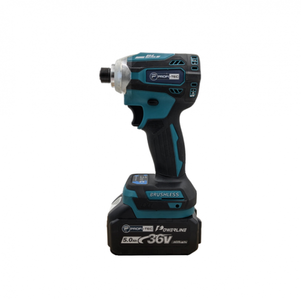 МОЩНЫЙ АККУМУЛЯТОРНЫЙ ИМПУЛЬСНЫЙ ВИНТОВЕРТ PROFI-TEC DTD36V PLUS: С АКБ 2 ШТ-20 V Х 5.0 AЧ + НАБОР БИТ - 4
