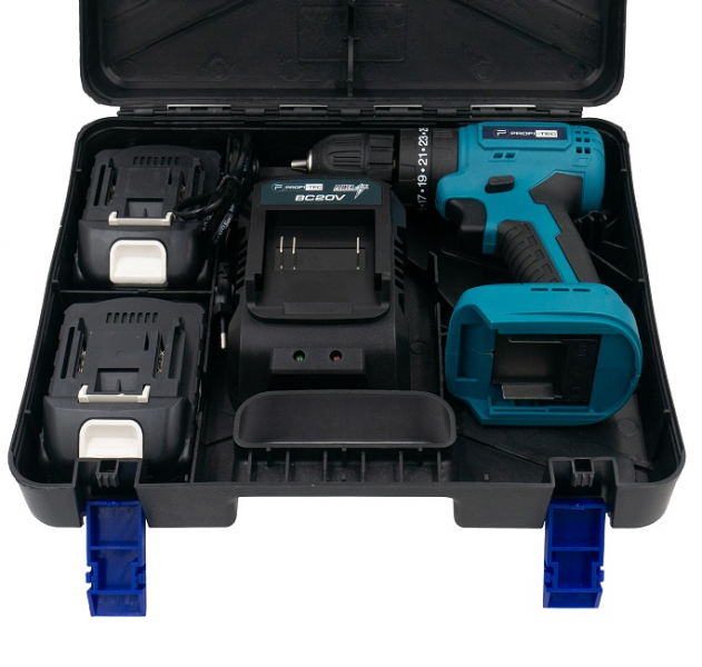 Потужний акумуляторний шурупокрут PROFI-TEC CD20BL POWERLine: з АКБ 20V х 2 шт - 2.0 Ah + ЗУ - 8
