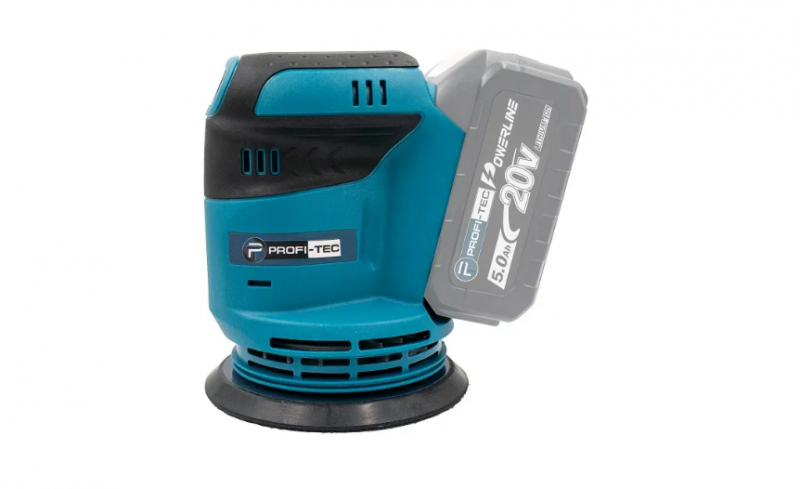 МОЩНАЯ АККУМУЛЯТОРНАЯ ОРБИТАЛЬНАЯ ШЛИФМАШИНА PROFI-TEC POS2080BL POWERLINE: C АКБ 2-ШТ 20V 5.0AH+ЗУ - 6